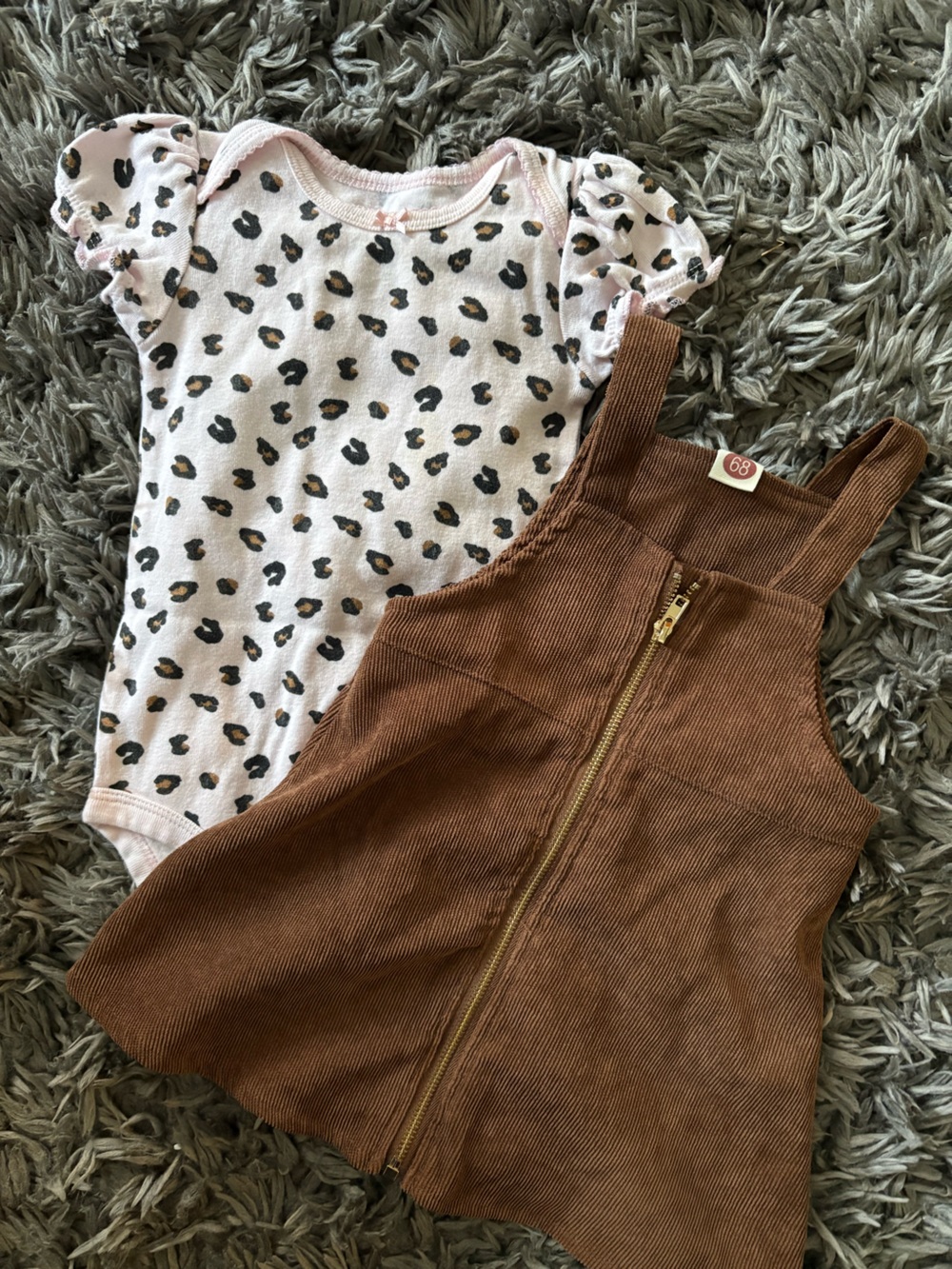 Carter's Brown Corduroy Pinafore Dress with Pink Leopard Bodysuit
